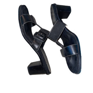 Aerosoles Black‎ Leather Double Strap Buckle Block Heel Slide Sandals 8M